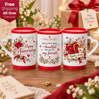 Custom Happy Anniversary Heart Handle Mug – Red Rim Ceramic Couple Gift