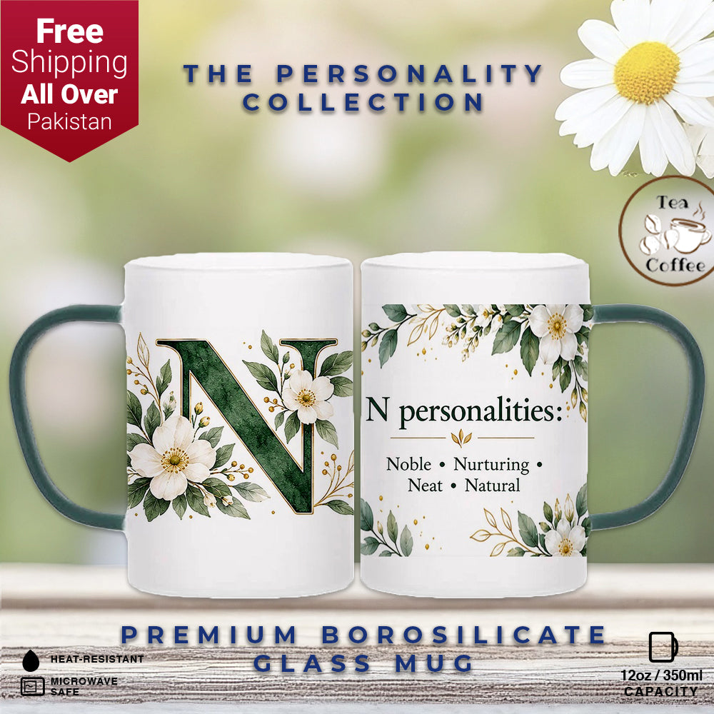 Custom Letter N Floral Initial Frosted Glass Mug with Gift Box