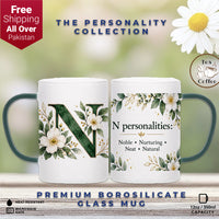 Custom Letter N Floral Initial Frosted Glass Mug with Gift Box