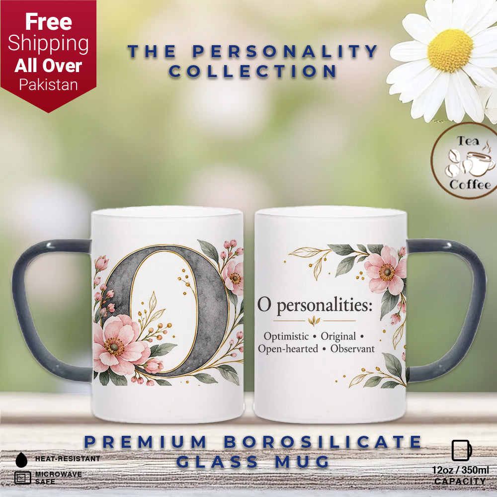 Custom Letter O Floral Initial Frosted Glass Mug with Gift Box