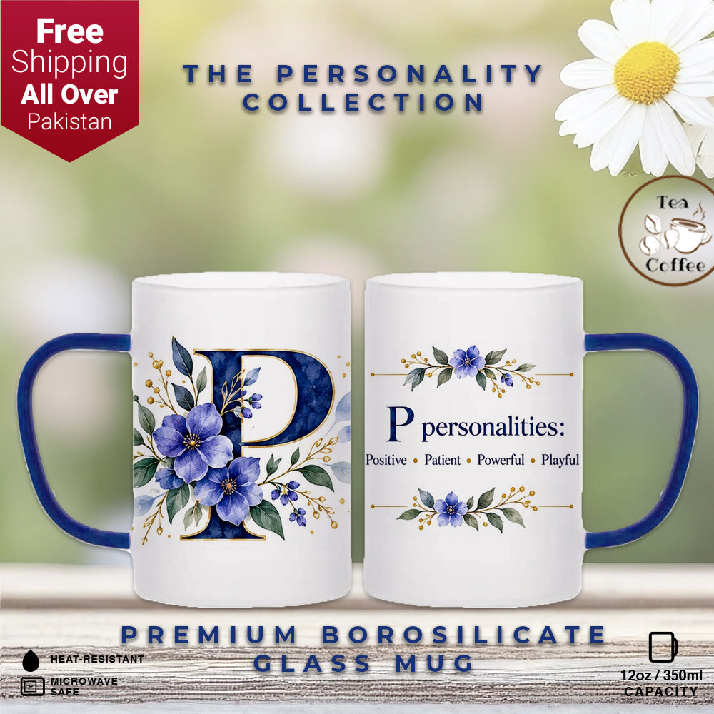 Custom Letter P Floral Initial Frosted Glass Mug with Gift Box