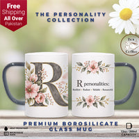 Custom Letter R Floral Initial Frosted Glass Mug with Gift Box