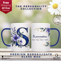 Custom Letter S Floral Initial Frosted Glass Mug with Gift Box