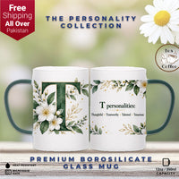 Custom Letter T Floral Initial Frosted Glass Mug with Gift Box