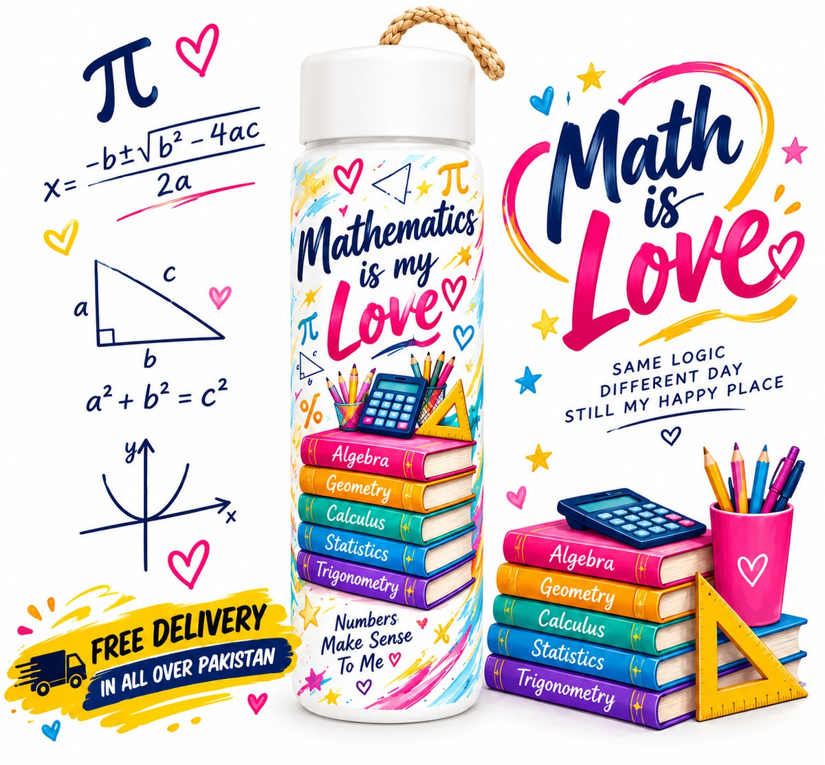 Customized Mathematics Is My Love Frosted Glass Water Bottle
