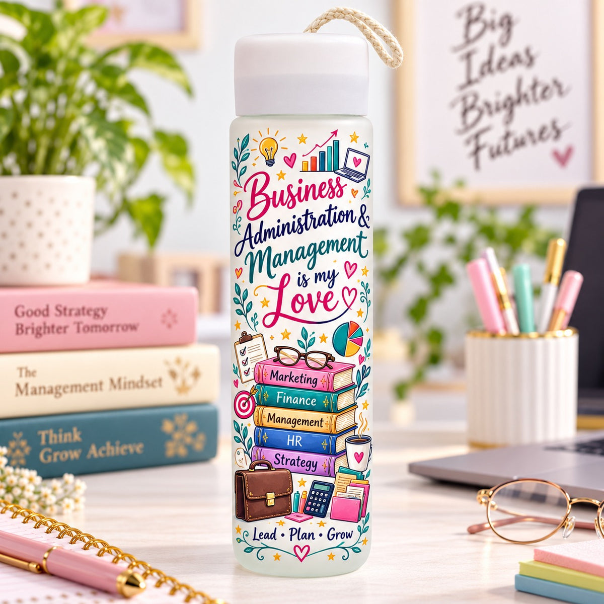 Customized Business Administration & Management Frosted Glass Water Bottle