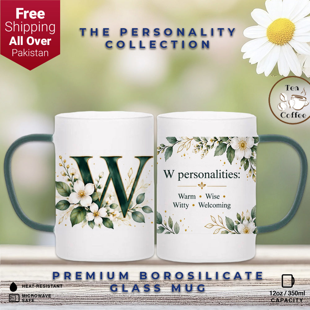 Custom Letter W Floral Initial Frosted Glass Mug with Gift Box