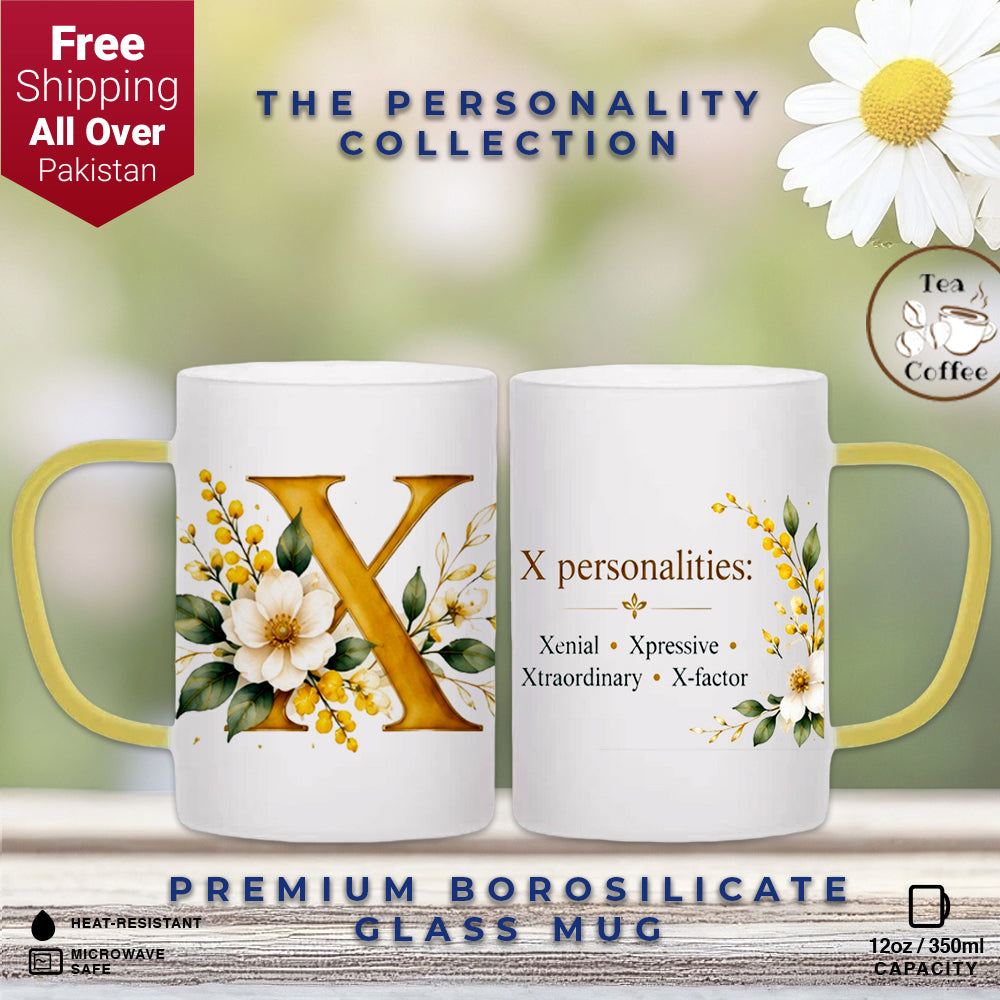 Custom Letter X Floral Initial Frosted Glass Mug with Gift Box
