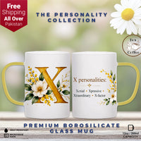 Custom Letter X Floral Initial Frosted Glass Mug with Gift Box