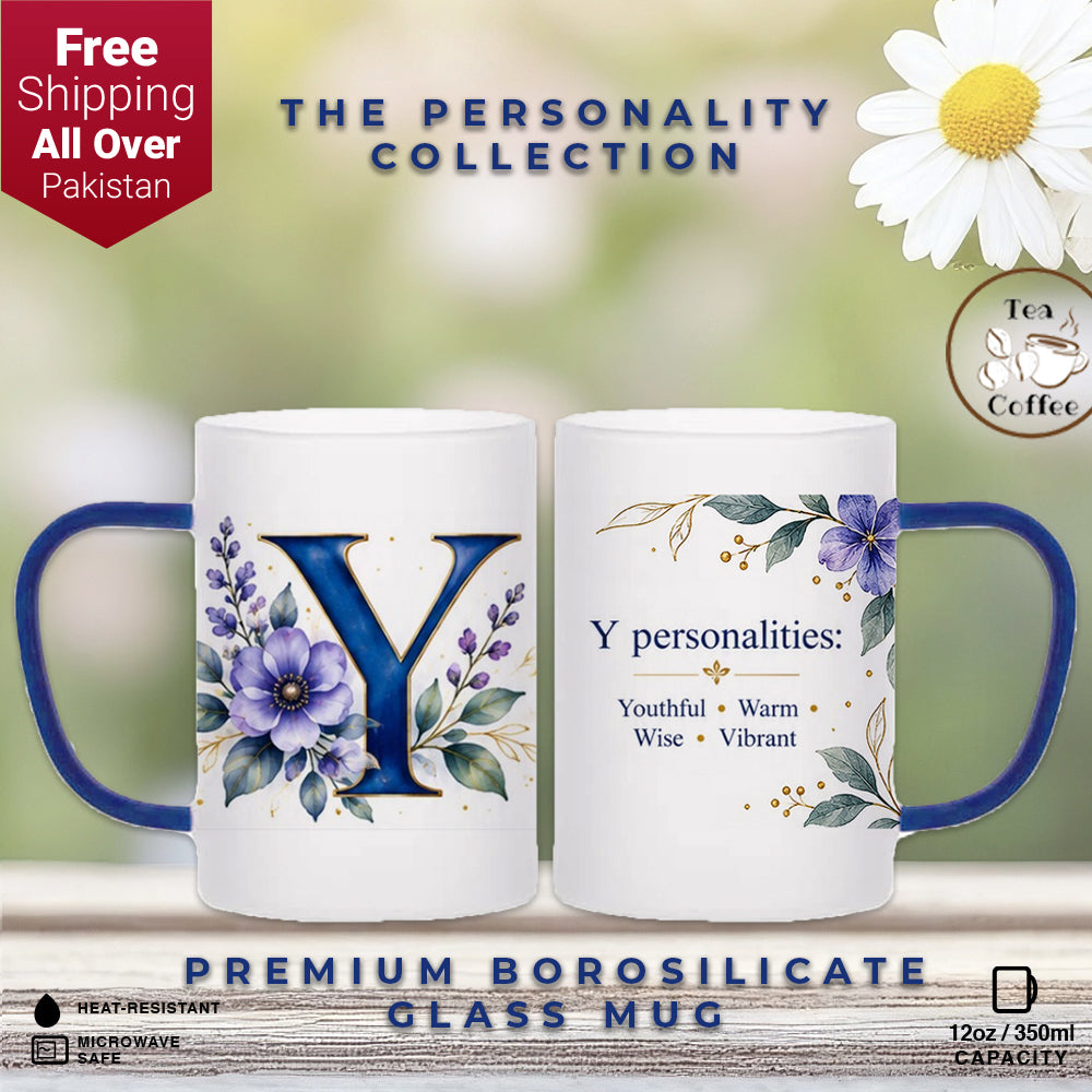 Custom Letter Y Floral Initial Frosted Glass Mug with Gift Box