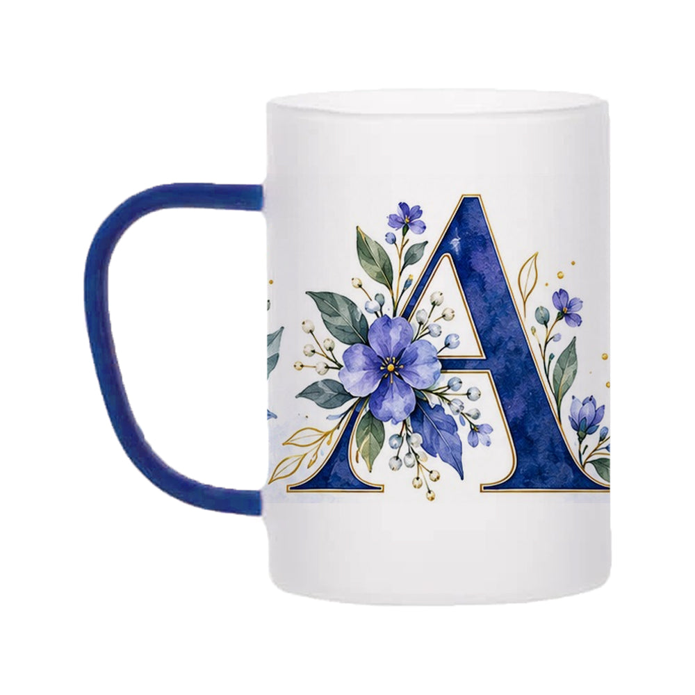 Custom Letter A Floral Initial Frosted Glass Mug with Gift Box