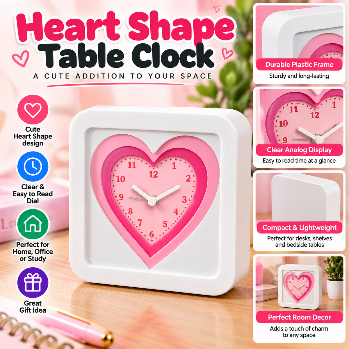 6023- Heart Table Clock