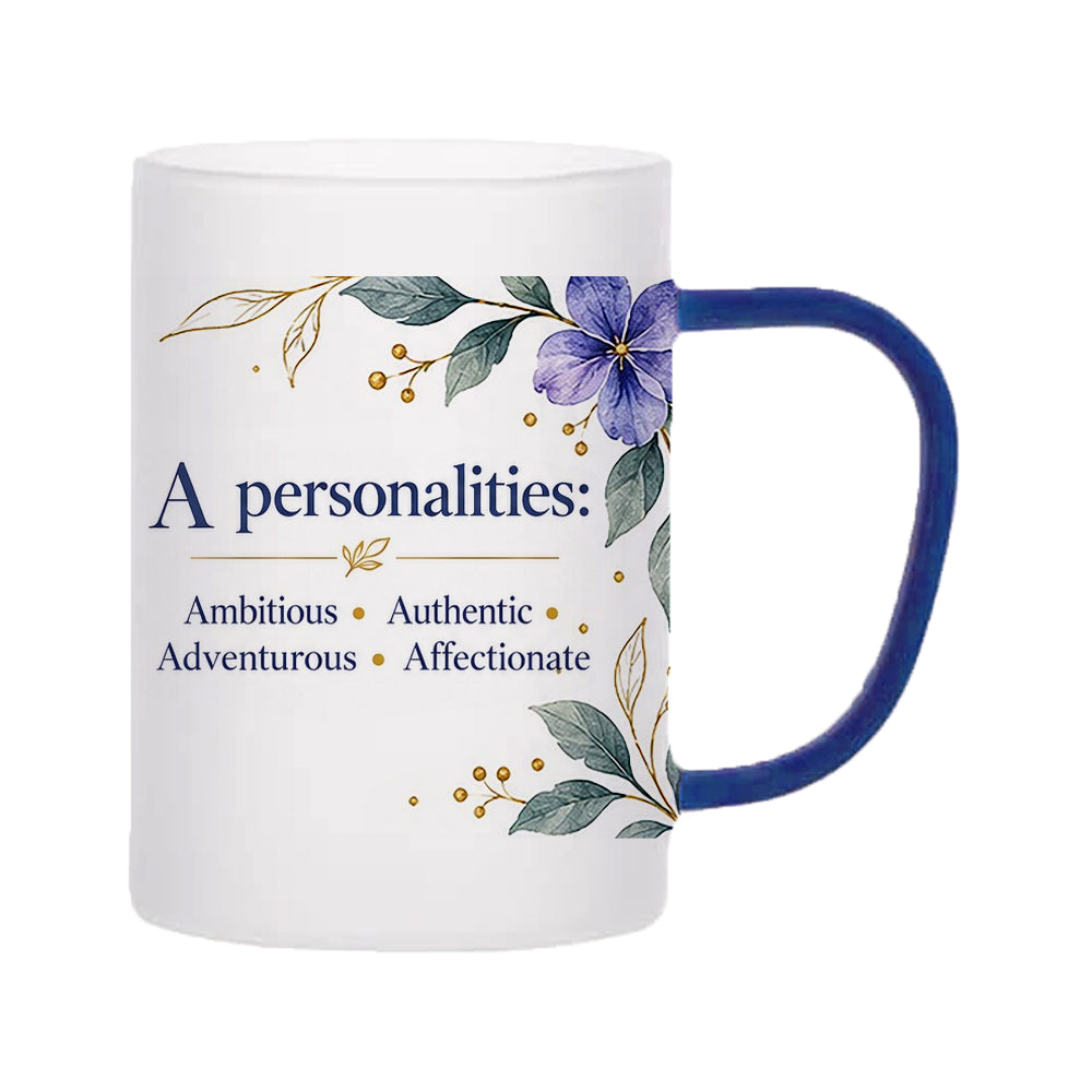 Custom Letter A Floral Initial Frosted Glass Mug with Gift Box