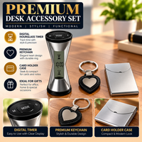 Desk Set with Table Clock, Cardholder and Keychain
