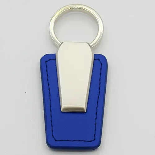 Blue Leather & Metal Keychain