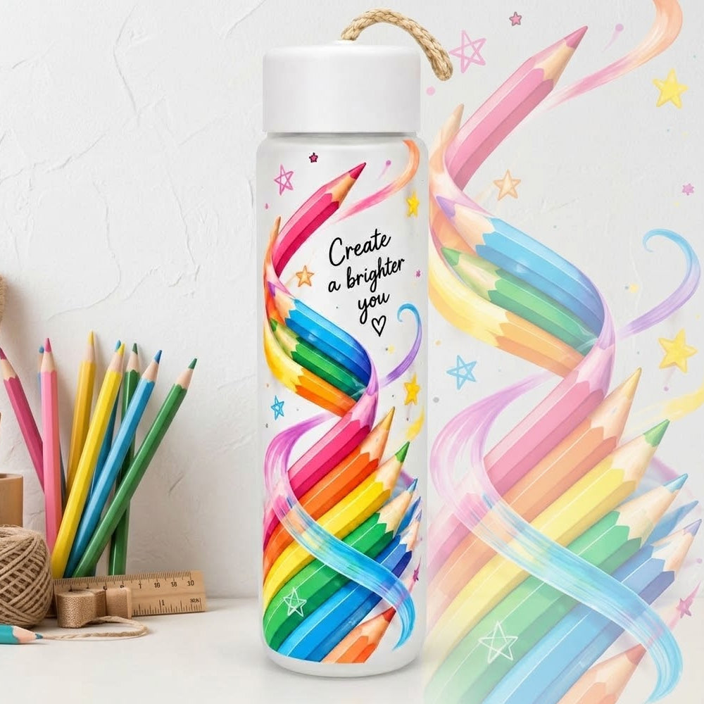 Create a Brighter You Colored Pencils Water Bottle with Carrying Rope - 600ml