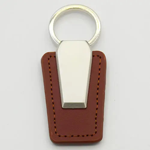 Brown Leather + Metal Keychain - simple