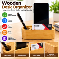 Wooden Phone Holder + Card Holder + Pen Holder