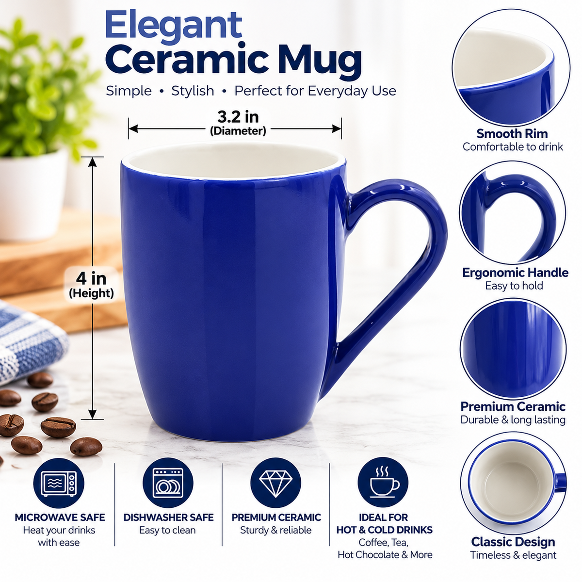 Royal Blue Ceramic  Mug - 910