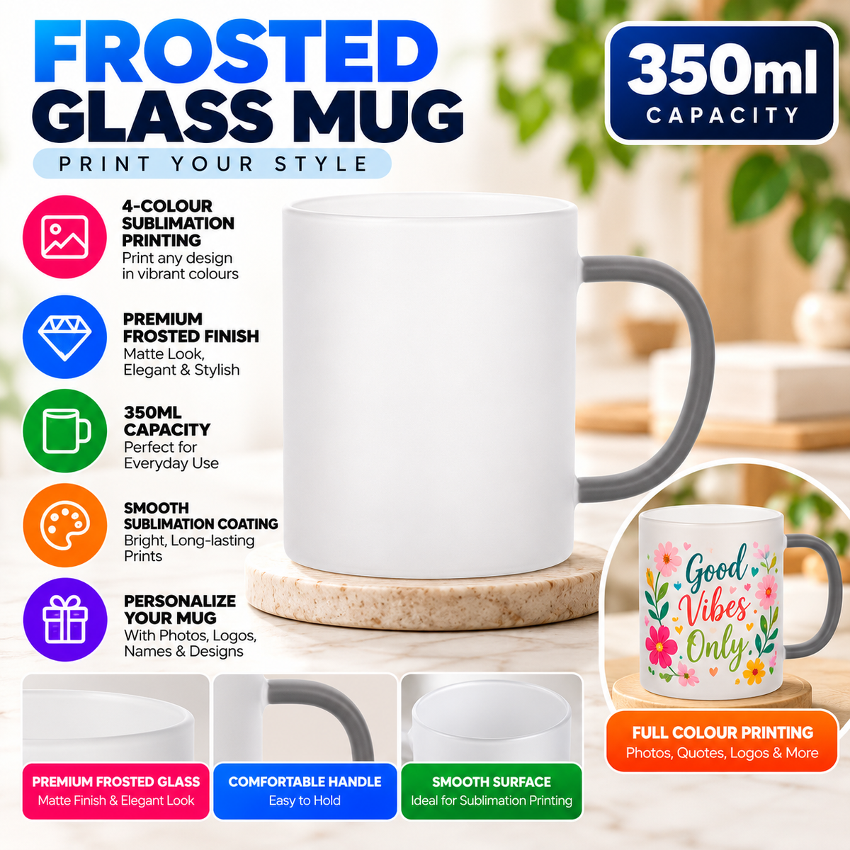 FRM - Grey  - Frosted Glass Mug
