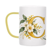 Custom Letter C Floral Initial Frosted Glass Mug with Gift Box