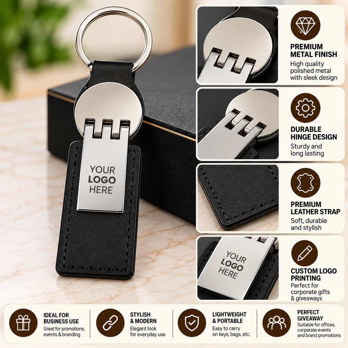 Fashion Black Leather Keychain
