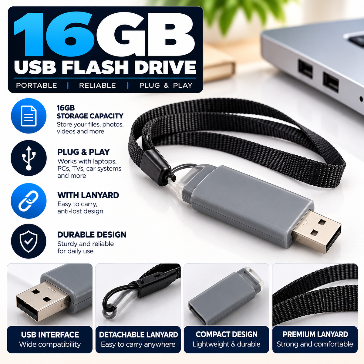 Grey Plastic USB 4GB with Band