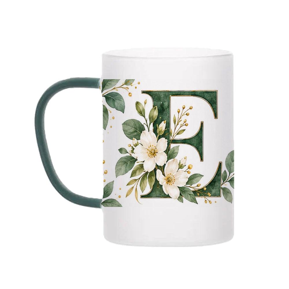 Custom Letter E Floral Initial Frosted Glass Mug with Gift Box