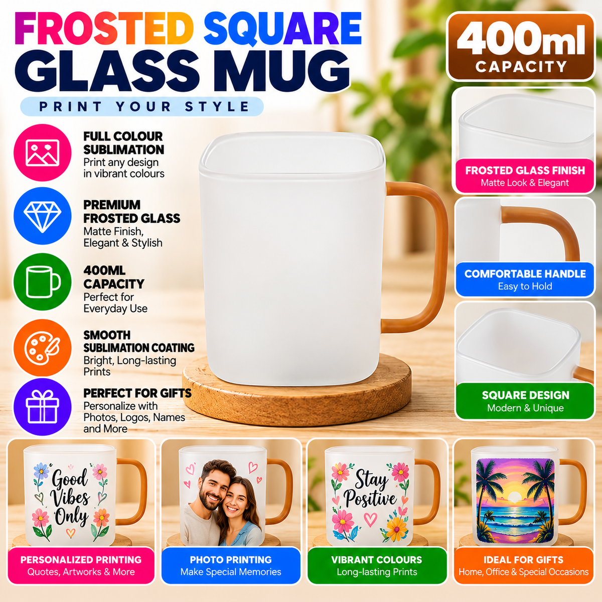 FSM - Golden - Sublimation Frosted Square Glass Mug