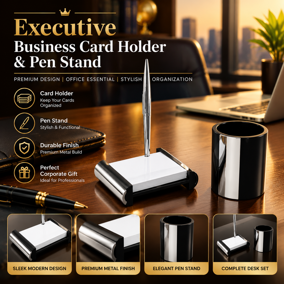 Desk Set with Pen n Slip Holder with Black Pen
