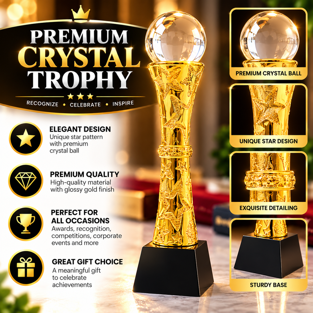 Brass Award with Crystal Globe