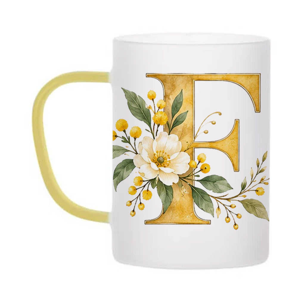 Custom Letter F Floral Initial Frosted Glass Mug with Gift Box