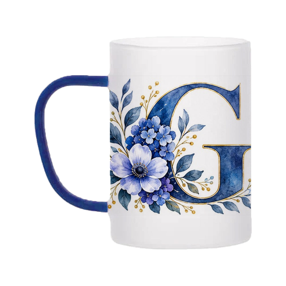 Custom Letter G Floral Initial Frosted Glass Mug with Gift Box