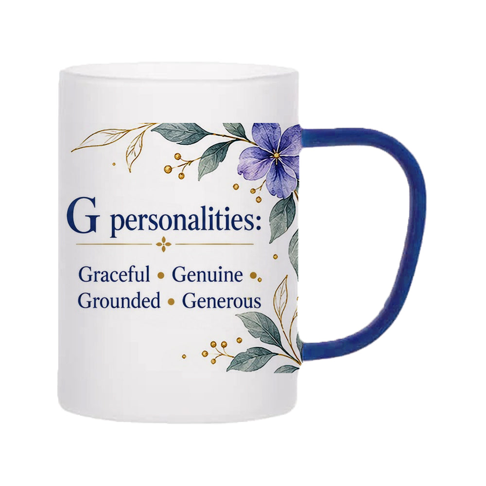 Custom Letter G Floral Initial Frosted Glass Mug with Gift Box