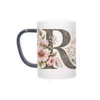Custom Letter R Floral Initial Frosted Glass Mug with Gift Box