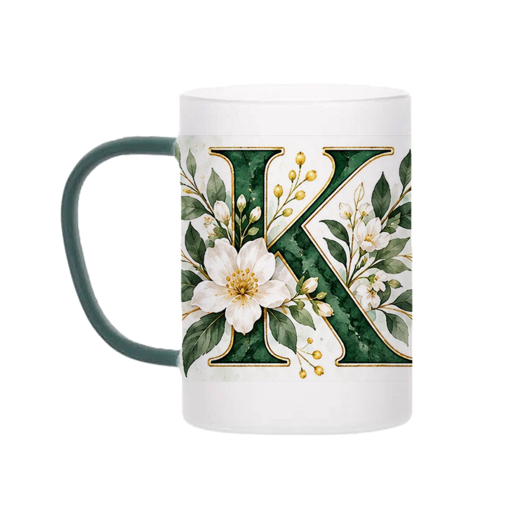 Custom Letter K Floral Initial Frosted Glass Mug with Gift Box