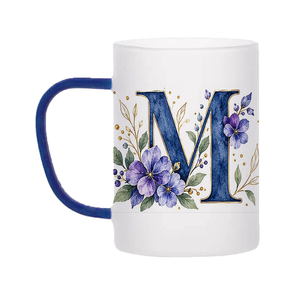 Custom Letter M Floral Initial Frosted Glass Mug with Gift Box