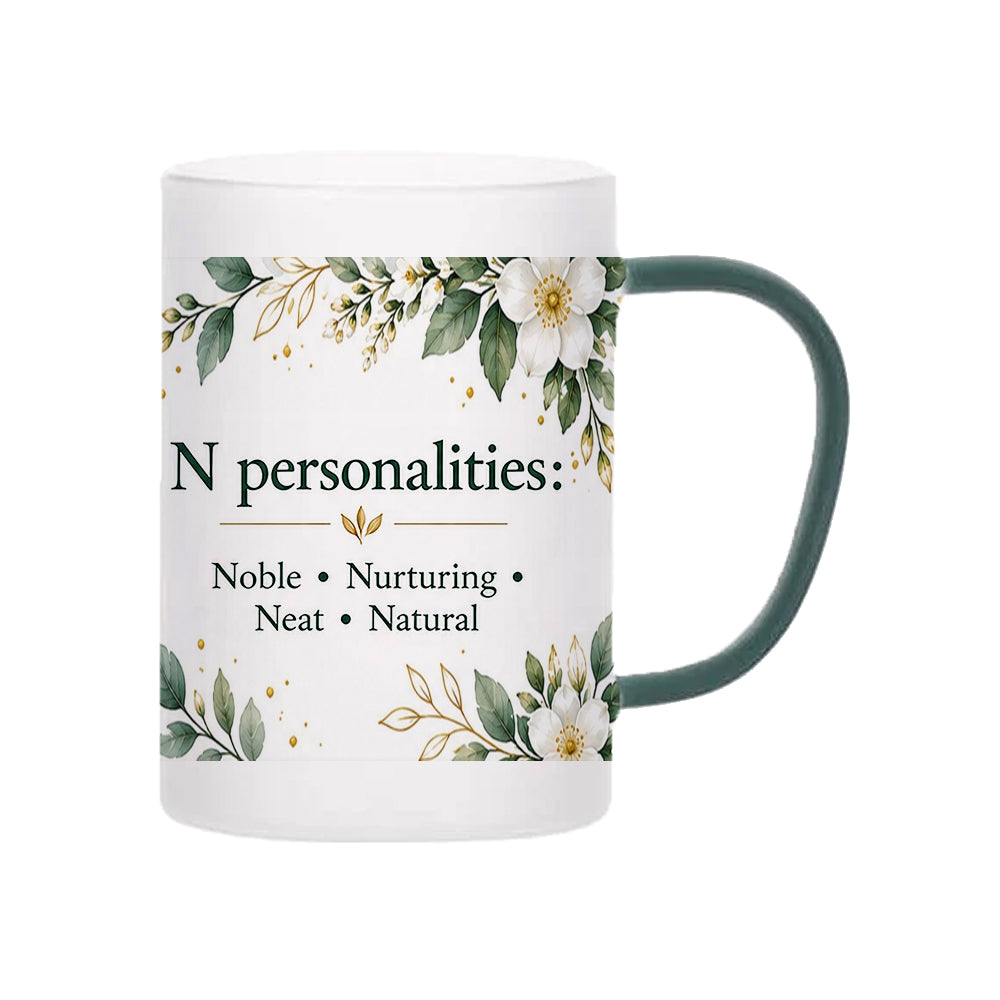 Custom Letter N Floral Initial Frosted Glass Mug with Gift Box