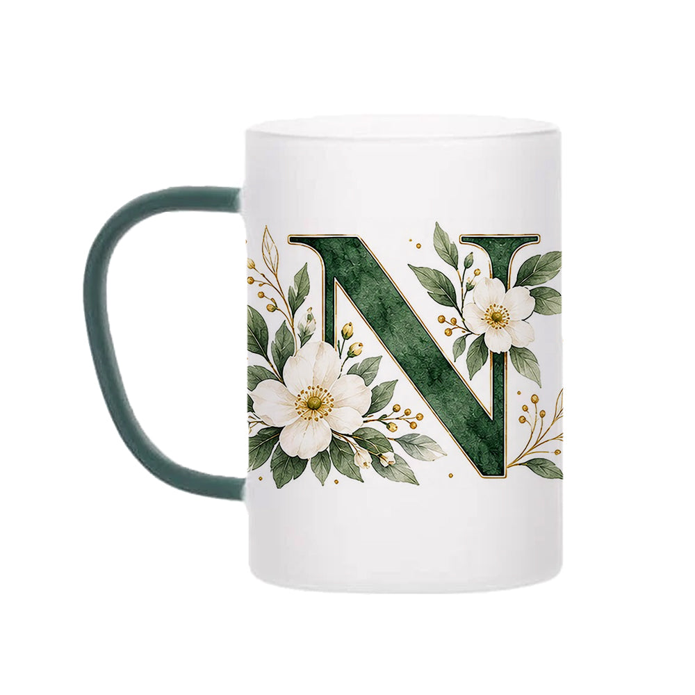 Custom Letter N Floral Initial Frosted Glass Mug with Gift Box
