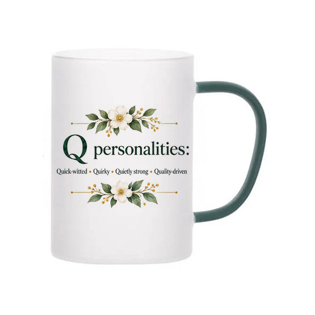 Custom Letter Q Floral Initial Frosted Glass Mug with Gift Box