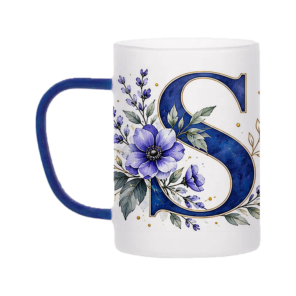 Custom Letter S Floral Initial Frosted Glass Mug with Gift Box