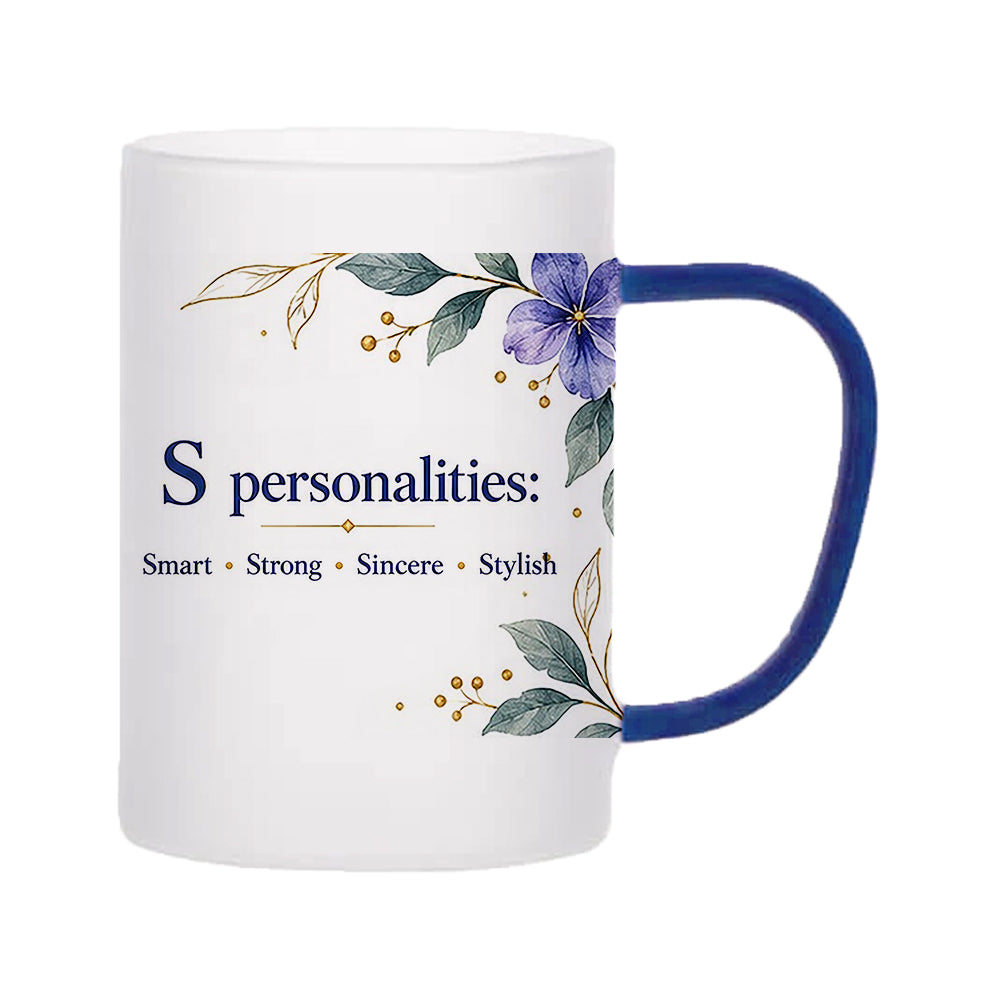 Custom Letter S Floral Initial Frosted Glass Mug with Gift Box