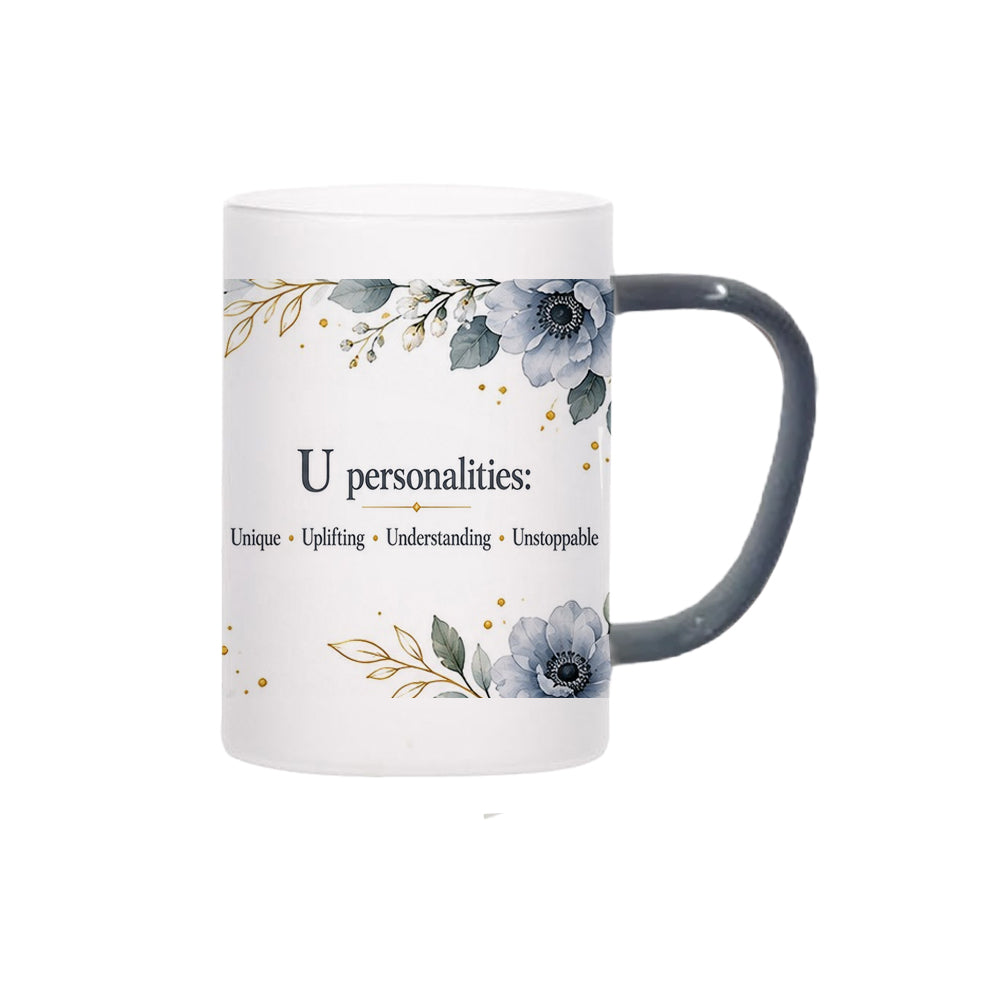 Custom Letter U Floral Initial Frosted Glass Mug with Gift Box