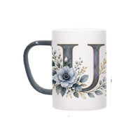 Custom Letter U Floral Initial Frosted Glass Mug with Gift Box
