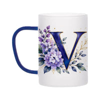 Custom Letter V Floral Initial Frosted Glass Mug with Gift Box