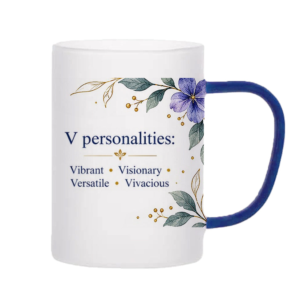 Custom Letter V Floral Initial Frosted Glass Mug with Gift Box