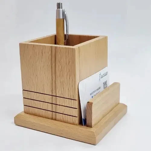 WTO-011-Wooden Table Organizer Pen Holder + Card holder -