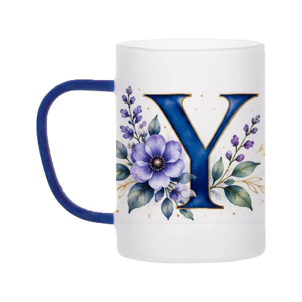 Custom Letter Y Floral Initial Frosted Glass Mug with Gift Box
