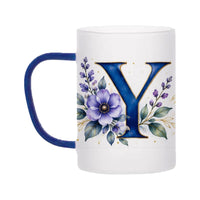 Custom Letter Y Floral Initial Frosted Glass Mug with Gift Box