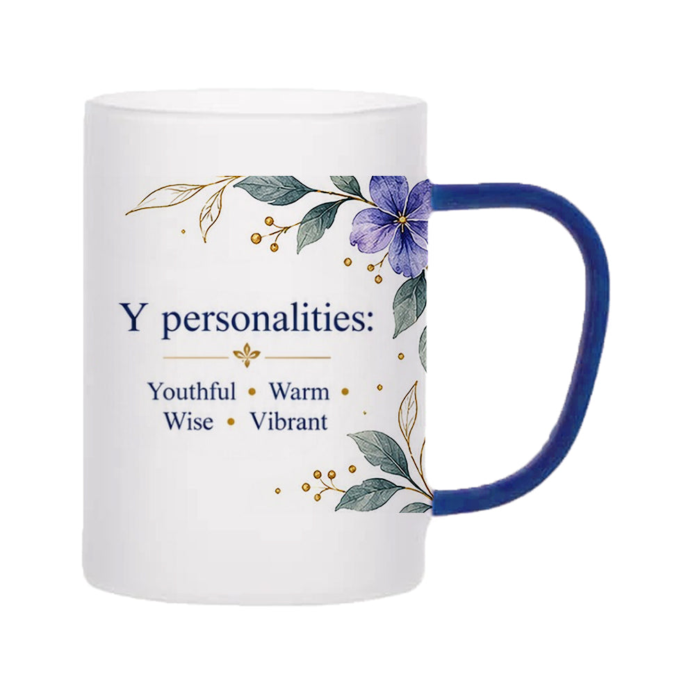 Custom Letter Y Floral Initial Frosted Glass Mug with Gift Box